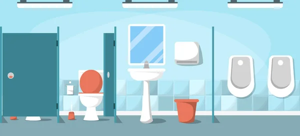 Public Toilet Interior Clean Empty Sanitary Room Modern Ceramic Lavatory — Stock Vector