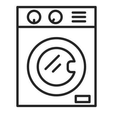 Çamaşır makinesi ikon vektörü izole edildi. Ev aletlerinin ana hatları. Çamaşır makinası. Modern elektrik ekipmanları.