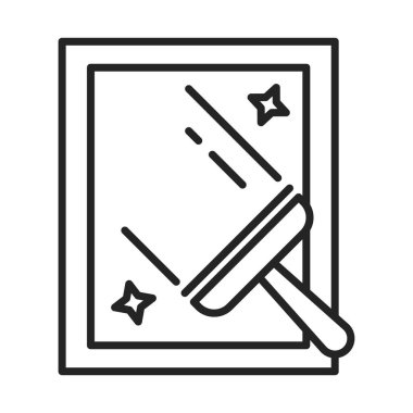 Pencere temizleme hattı simgesi. Cam temizleyicisinin ana hatları çizilmiş sembolü, cam levha. Ev işi kavramı.