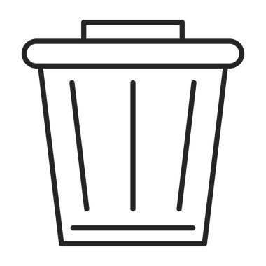 Çöp kutusu simgesi vektörü izole edildi. Çöp kutusunun ana hatlarıyla çizilmiş sembolü. Atık kullanımı için konteynır. Bilgisayardaki düğmeyi sil.