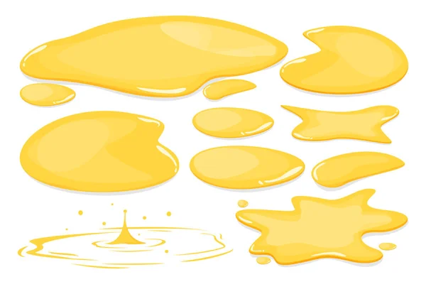 Set Von Gelben Pfützen Vektor Isoliert Honig Urin Oder Benzinflüssigkeit — Stockvektor