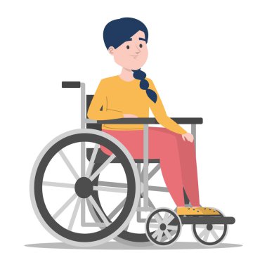 Disabled girl in the wheelchair vector isolated. Handicapped person, young girl. Problem with health. Child with disability.