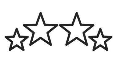 Dört yıldız ikonu vektörü izole edildi. Başarının sembolü. Satır sanatı biçimi, derecelendirme ve değerlendirme.