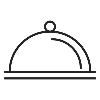 Tabak çizgisi simgesi vektörü izole edildi. Lokantada tabak var. Yemek kapağı. Menü sembolü.