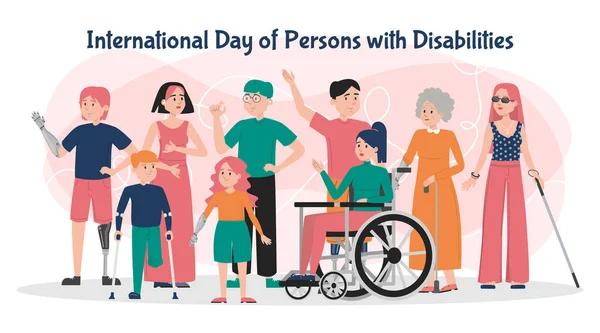 Uluslararası Engelliler Günü Afiş Taşıyıcısı Izole Edildi Engelliler Bir Arada — Stok Vektör