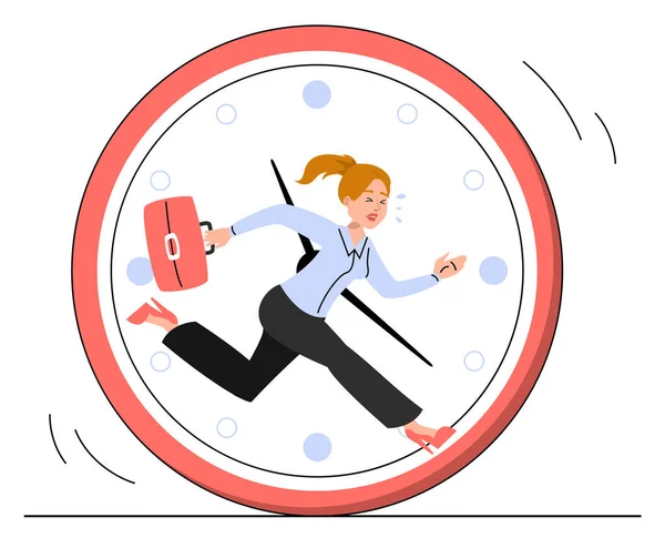 Femme Affaires Courant Intérieur Horloge Dans Vecteur Panique Isolé Concept — Image vectorielle