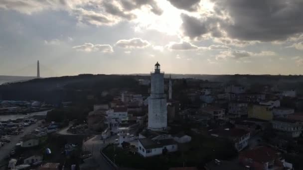 Воздушная Орбита Дрон Обстрел Маяка Румели Стамбуле — стоковое видео