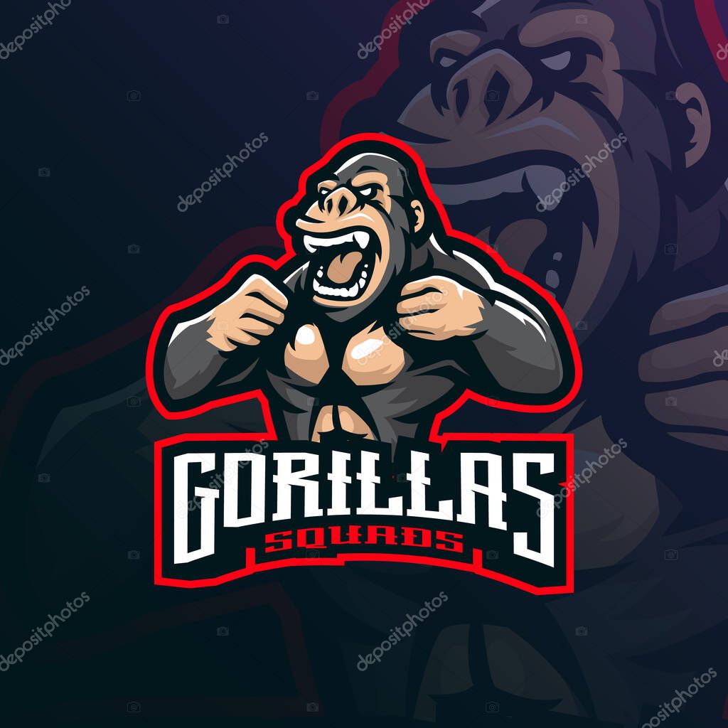 Gorilla mascot logo design vector with modern illustration concept style for badge, emblem and tshirt printing. angry gorilla illustration for sport and esport team.