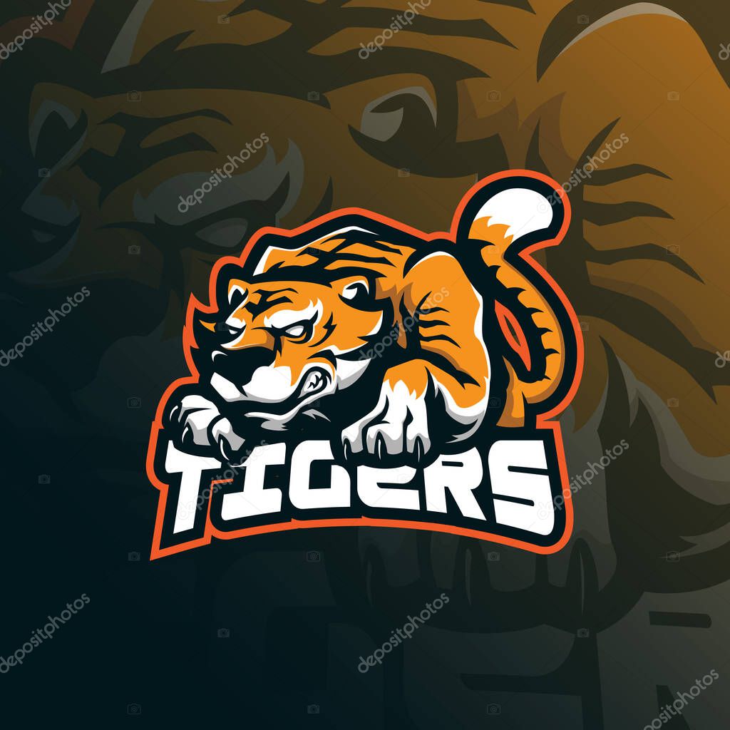 Tiger mascot logo design vector with modern illustration concept style for badge, emblem and tshirt printing. angry tiger illustration.