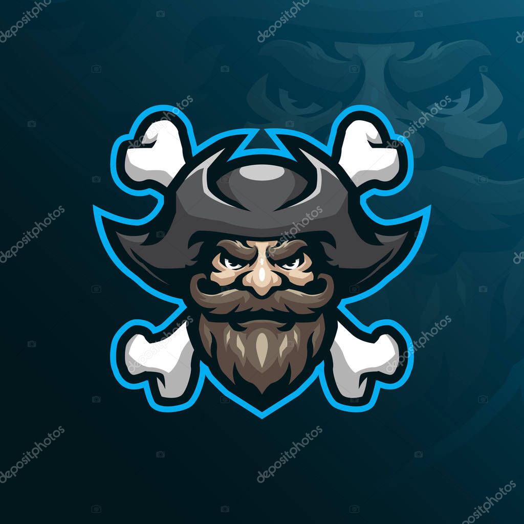 Pirates mascot logo design with modern illustration concept style for badge, emblem and tshirt printing. pirates illustration for sport and esport team.