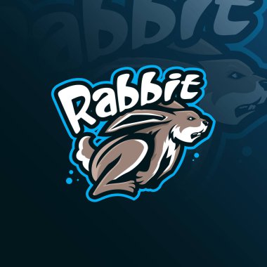 Rozet, amblem ve t-shirt baskısı için modern illüstrasyon konsepti olan tavşan maskotu logosu tasarımı vektörü. Hız Tavşanı Çizimi.