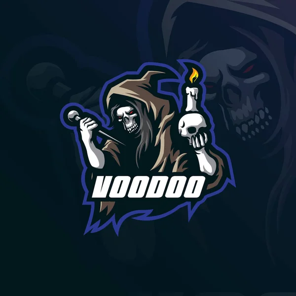 Logo Voodoo Wektor Projektu Maskotki Nowoczesnym Stylu Ilustracji Drukowania Odznaki — Wektor stockowy