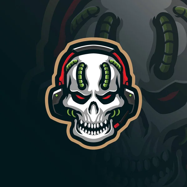 Caveira Gamer Mascote Logotipo Vetor Design Com Estilo Conceito Ilustração — Vetor de Stock