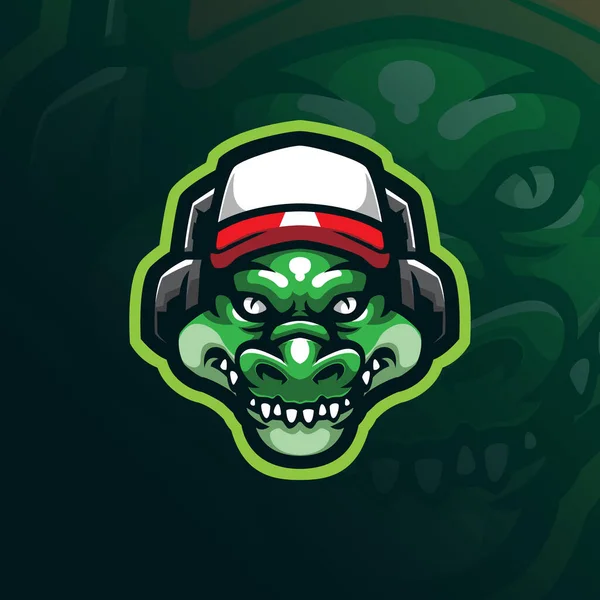 Crocodile Gamer Mascot Logo Design Vector Modern Illustration Concept Style — Stock Vector
