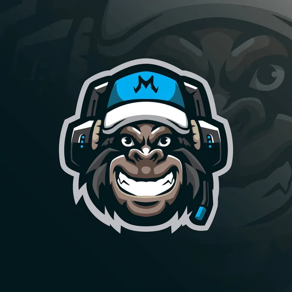 Monkey Gamer Maskot Logo Design Vektor Moderním Konceptem Ilustrace Styl — Stockový vektor