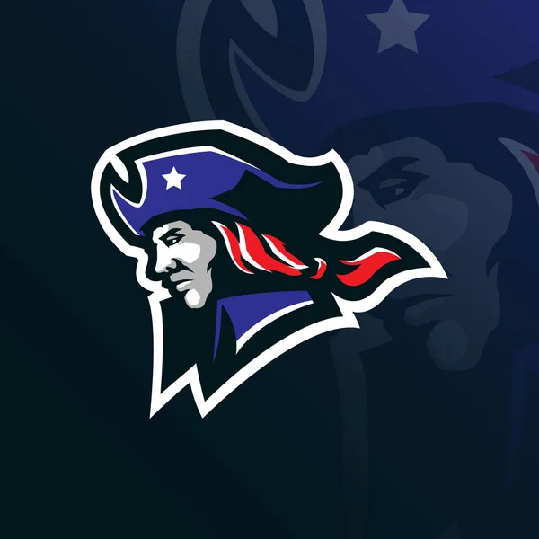 Patriot Mascot 디자인 벡터와 티셔츠 인쇄를 현대적 개념을 디자인 스포츠 — 스톡 벡터