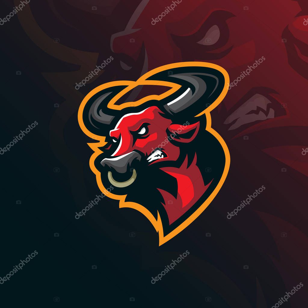 Bull mascot logo design vector with modern illustration concept style for badge, emblem and t shirt printing. Bull head illustration for esport team.