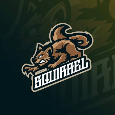 Sincap maskotu logosu tasarım vektörü. Spor ve esport takımı için sincap çizimi.