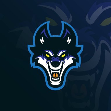 Kurt maskotu logosu tasarım vektörü. Wolf spor ve esport takımı için baş illüstrasyon.