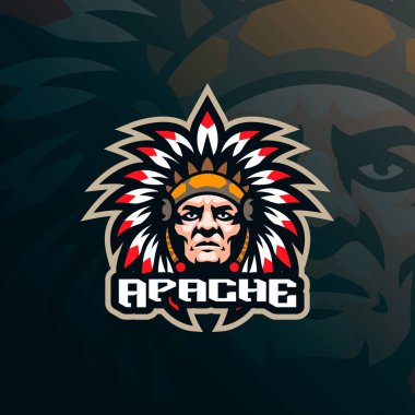 Apache maskot logosu tasarım vektörü. Apaçi spor ve esport takımı için baş illüstrasyon.