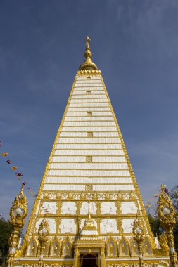 Beyaz Pagoda, altın, beyaz, gök, mavi, kare.