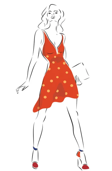 Modell Frau mit einem Kleid — Stockvektor