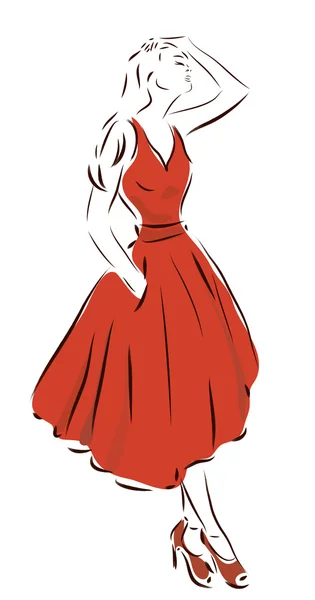 Mujer con un vestido rojo — Vector de stock