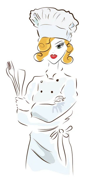 Chef femme avec un chapeau — Image vectorielle