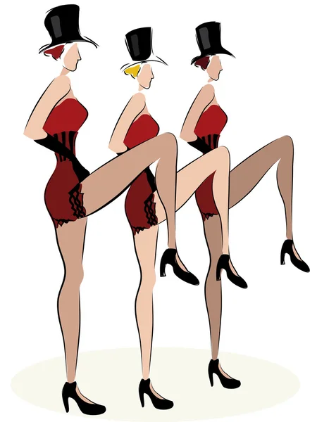 Cabaret meisjes dansen kan — Stockvector