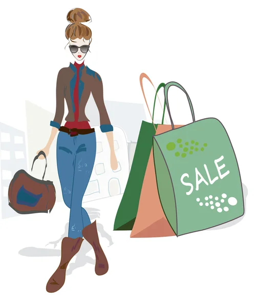Fashion Woman on Shopping — Stock Vector