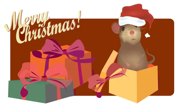 Cartão de Natal feliz com mouse bonito —  Vetores de Stock