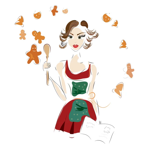 Mujer haciendo galletas de jengibre — Vector de stock