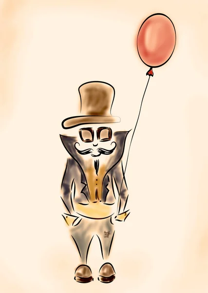 Ilustracja mężczyzna z kapelusz i balon — Zdjęcie stockowe