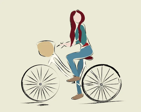 Meisje rijden een fiets — Stockvector
