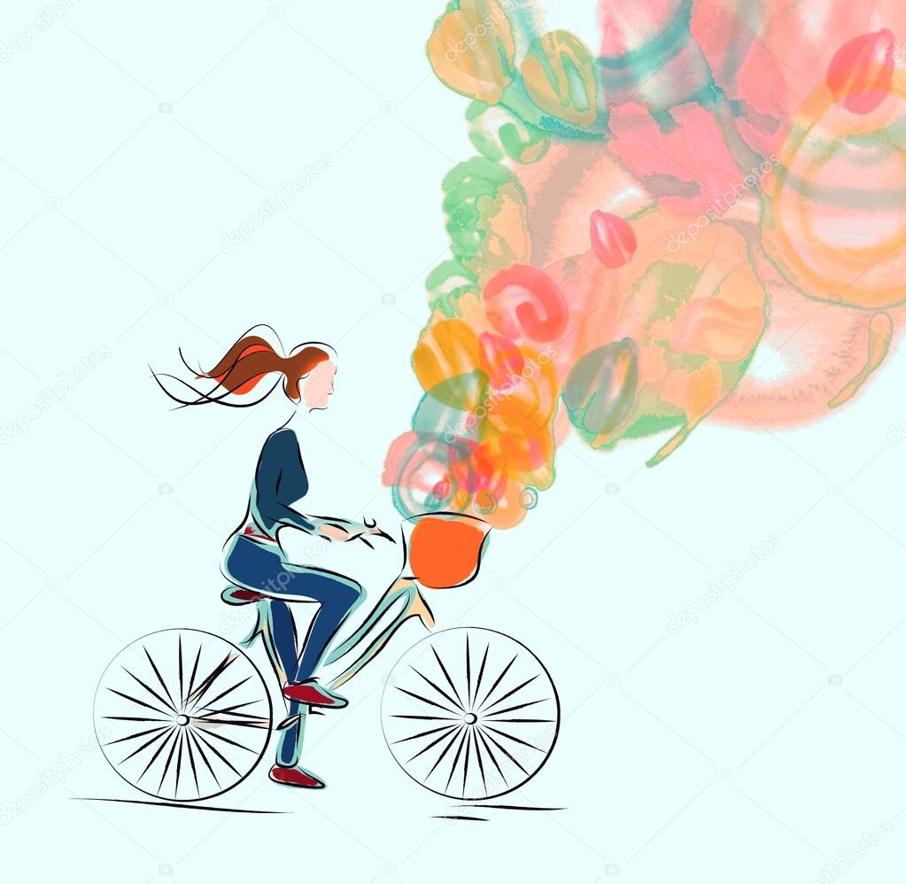 Girl, riding a bicycle