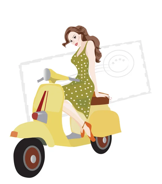 Mujer en un scooter — Vector de stock