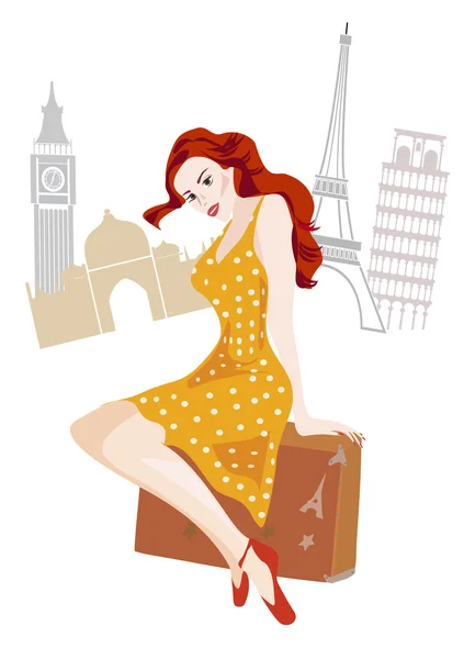 Femme avec une valise — Image vectorielle