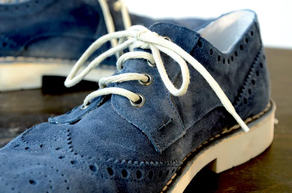 Blue Suede Mens Shoes — Stockfoto