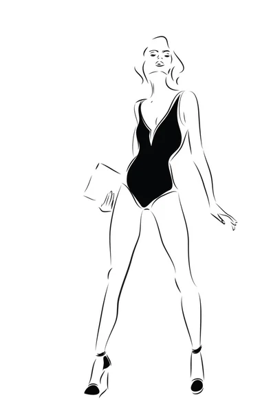 Femme en maillot de bain noir — Image vectorielle