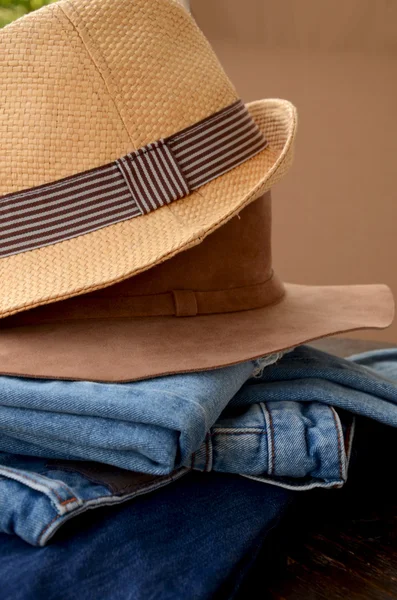 Jeans and Leather Hat — Stok Foto