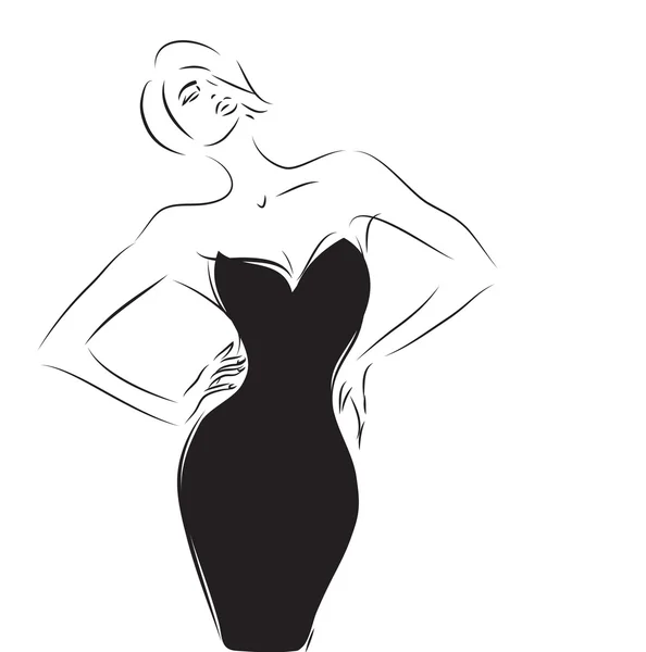 Mujer con vestido negro — Vector de stock