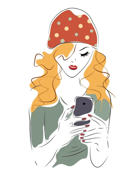 Chica con teléfono celular — Vector de stock