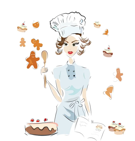 Baker Chef with a Recipe Book — Stock Vector