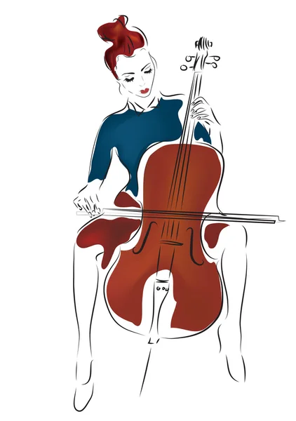 Young Cellist Woman - Stok Vektor