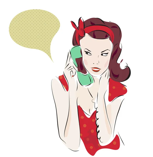 Donna che parla al telefono retro — Vettoriale Stock