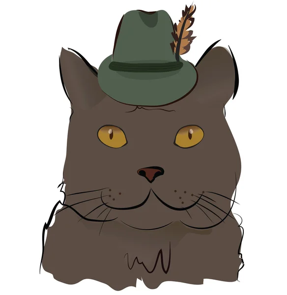 Gato lindo con sombrero con pluma — Vector de stock