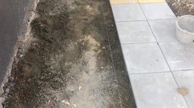 Kaldırımda çalışan inşaat işçileri. Bakım kavramı
