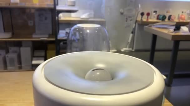 L'umidificatore elettrico per uso domestico evapora l'acqua con un flusso di vapore. — Video Stock