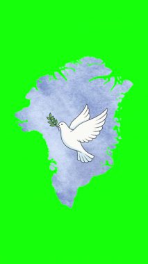 Grönland Haritasında Beyaz Güvercin ve Zeytin dalının yer aldığı Umut ve Barış Sembolü