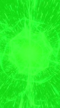 Parlayan parçacıkların arka planında soyut yeşil enerji patlaması